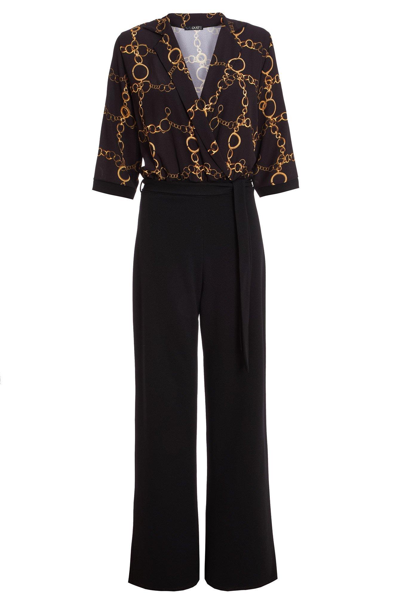 Black and Gold Chain Print Jumpsuit - Quiz Clothing