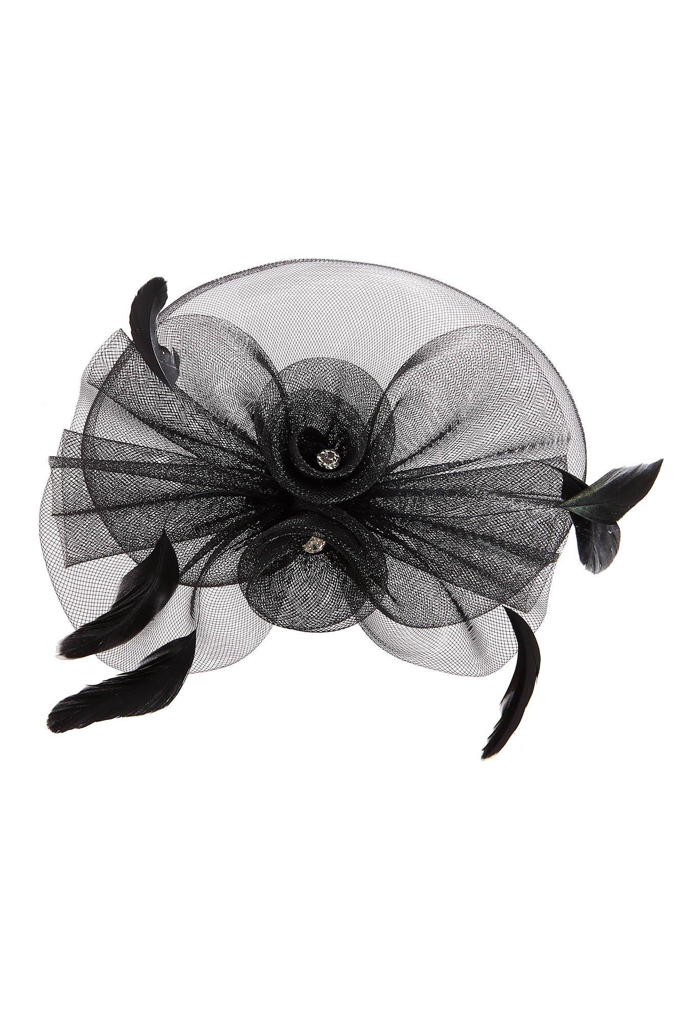Black Large Feather Jewel Fascinator Quiz Clothing