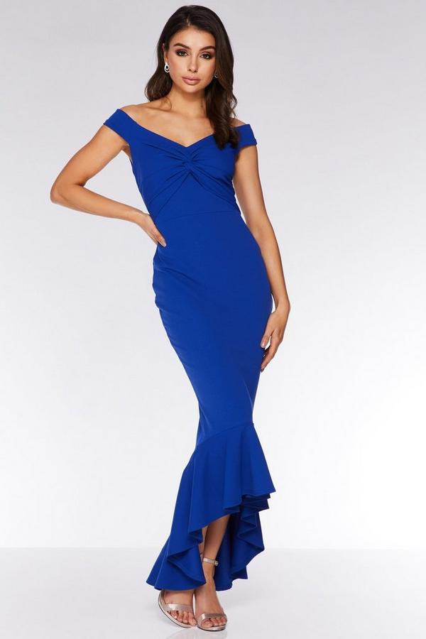 Royal Blue Bardot Knot Front Maxi Dress - Quiz Clothing