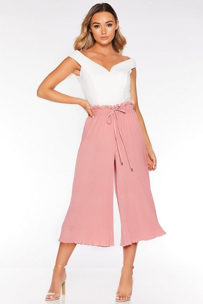 Pink Pleated Paperbag Culotte Trousers