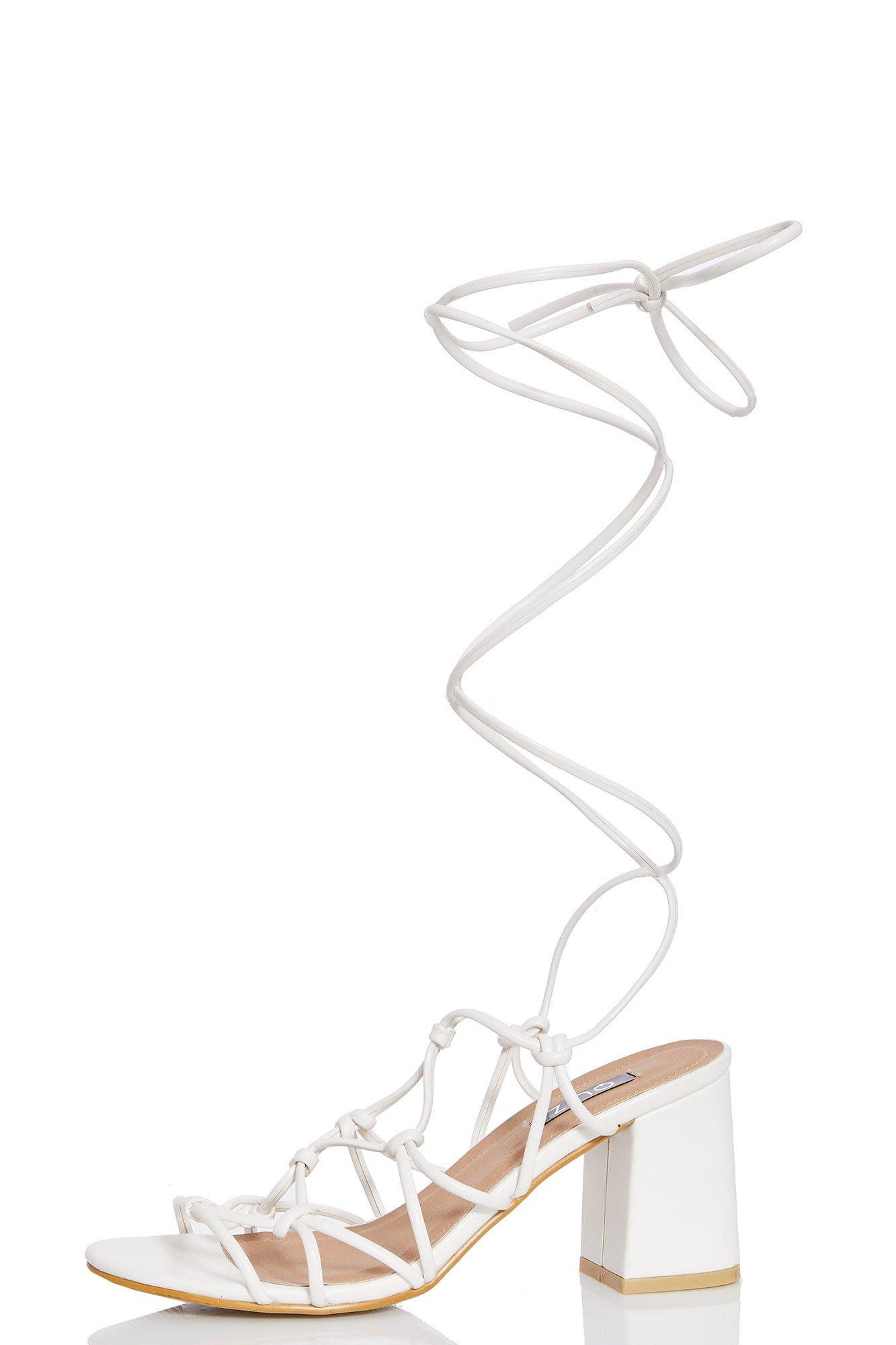 lace up white heeled sandals