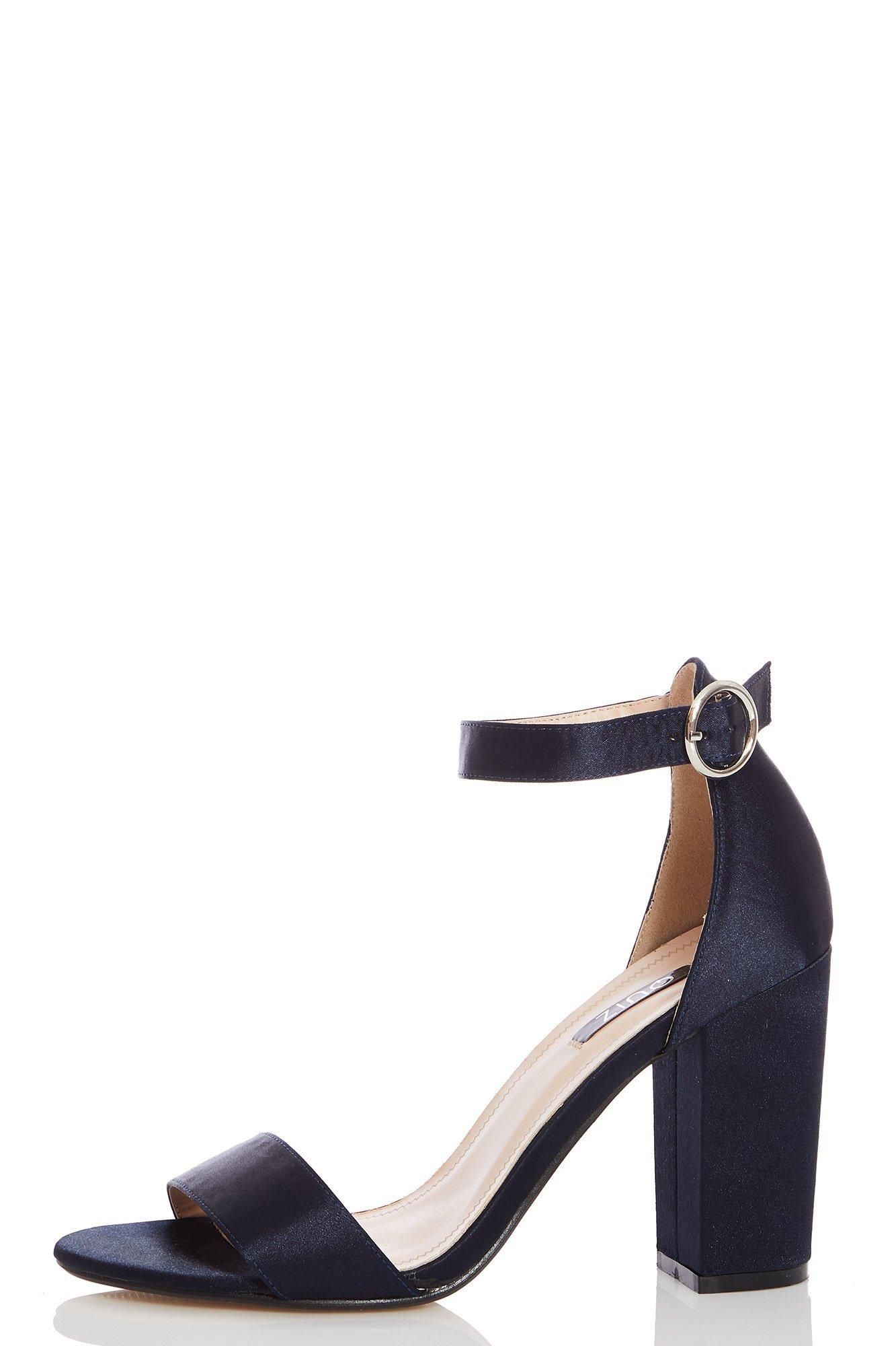 Navy Satin Block Heel Sandals - Quiz Clothing