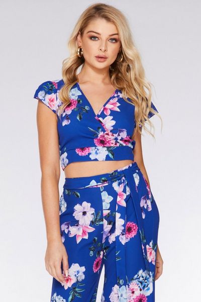 Blue and Pink Floral Crop Top