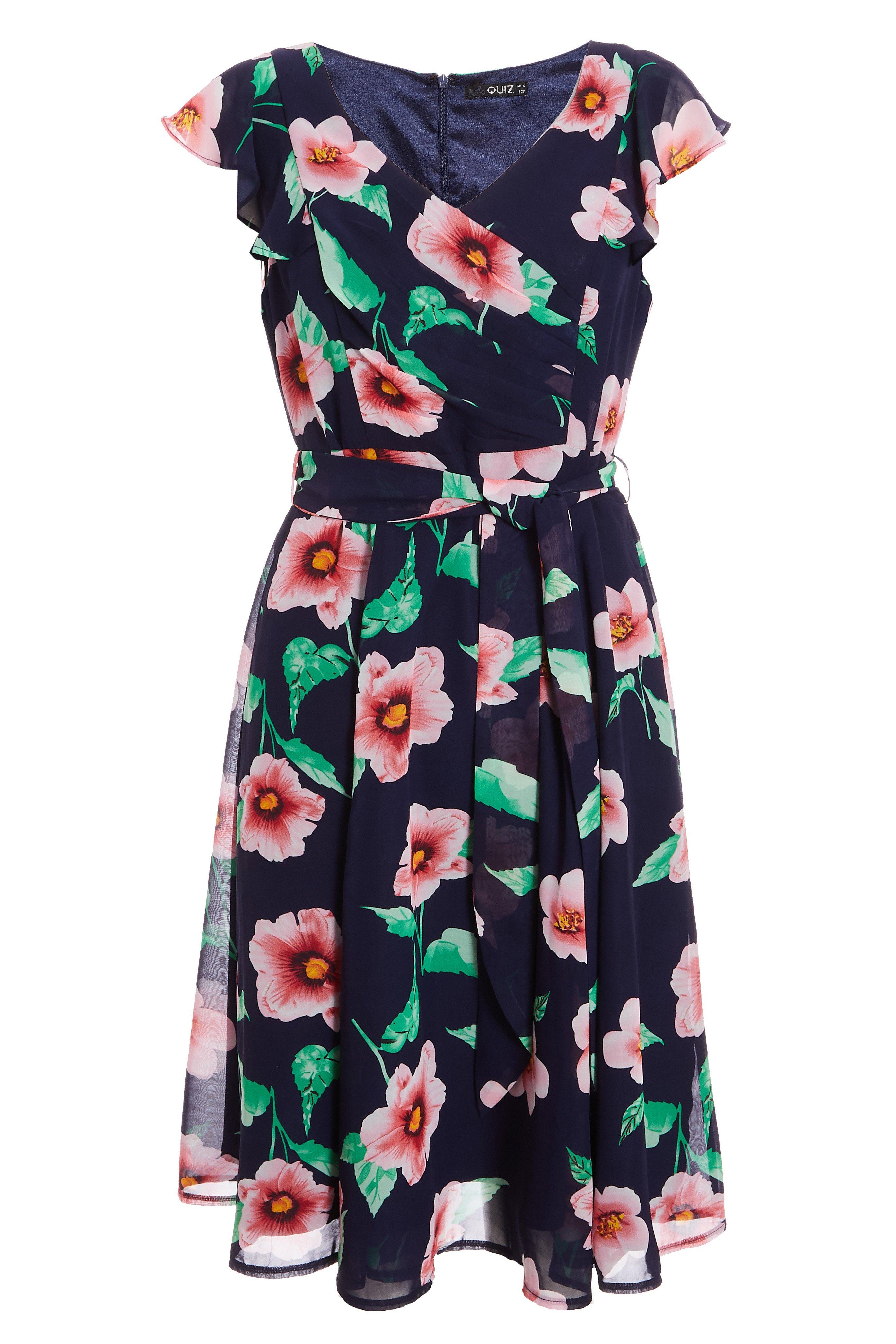 Navy Pink and Green Skater Dress - Quiz Clothing