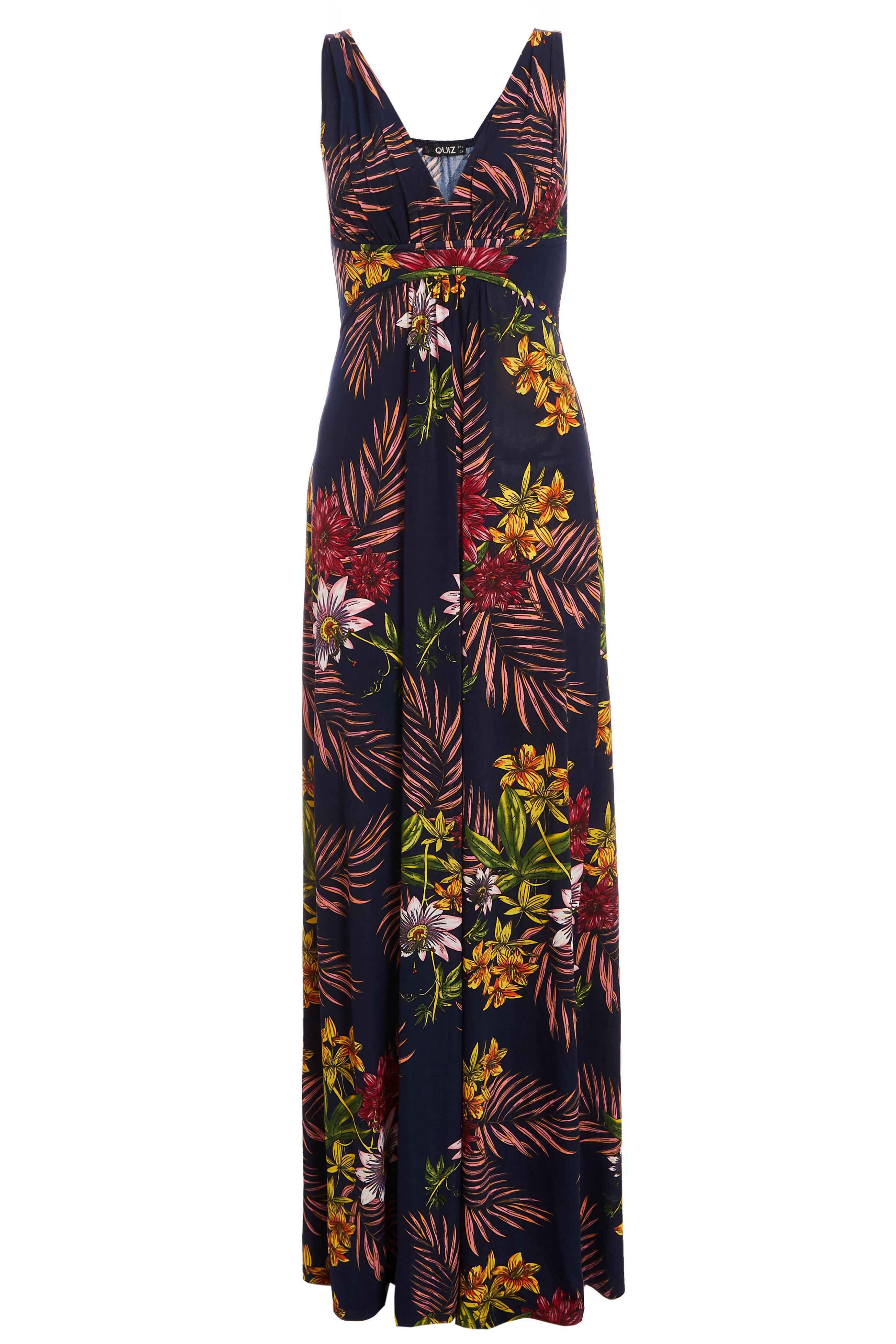 Navy Multicoloured Floral Print Maxi Dress - Quiz Clothing