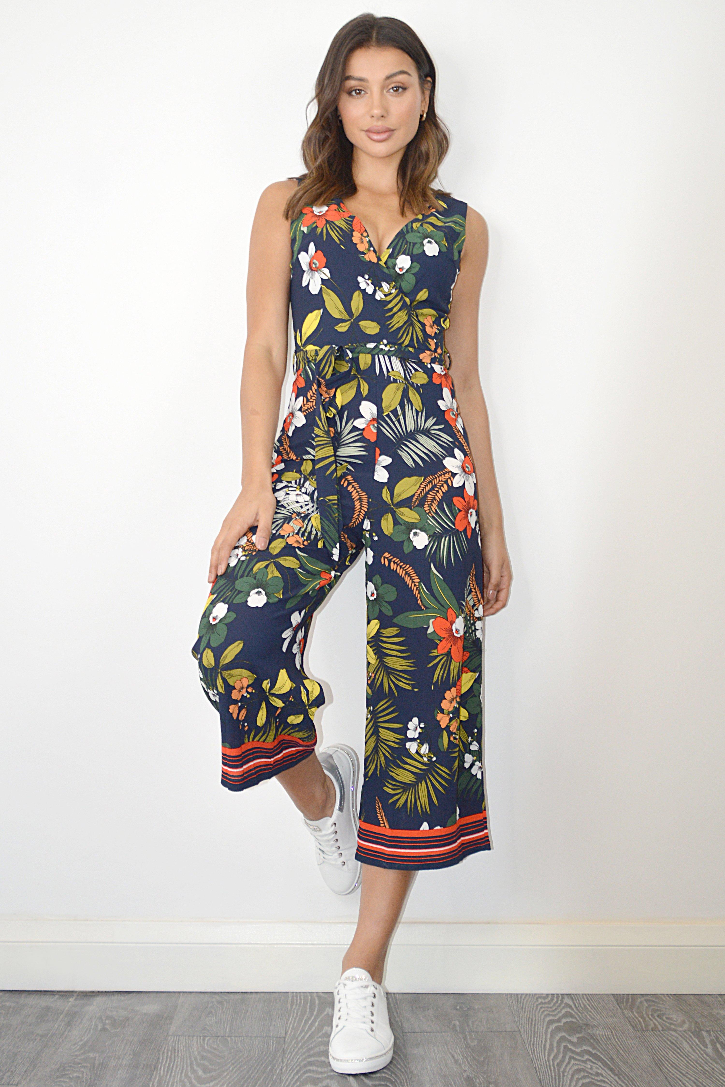 navy floral jumpsuit