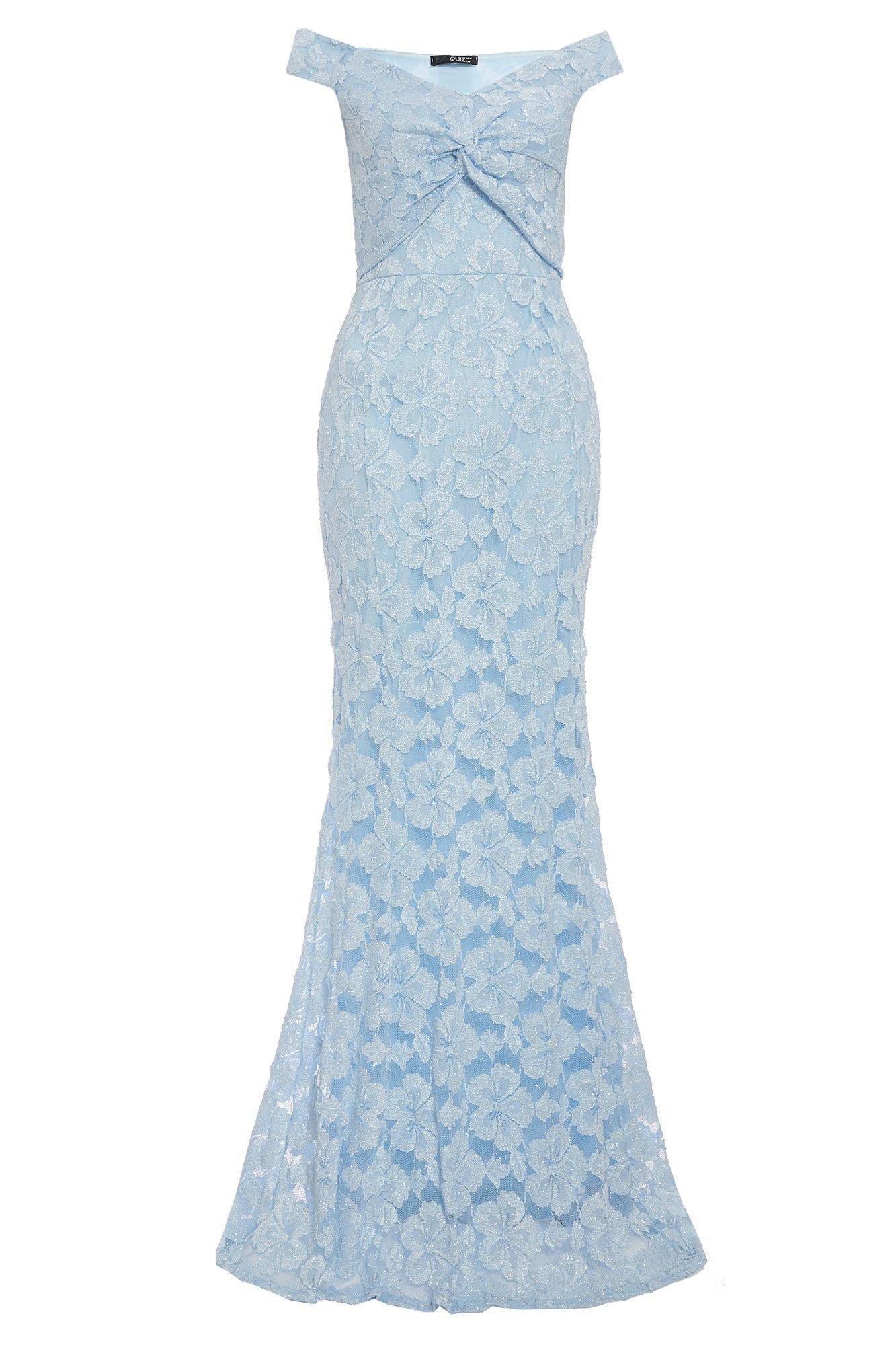 Light Blue Glitter Lace Knot Front Maxi Dress - Quiz Clothing
