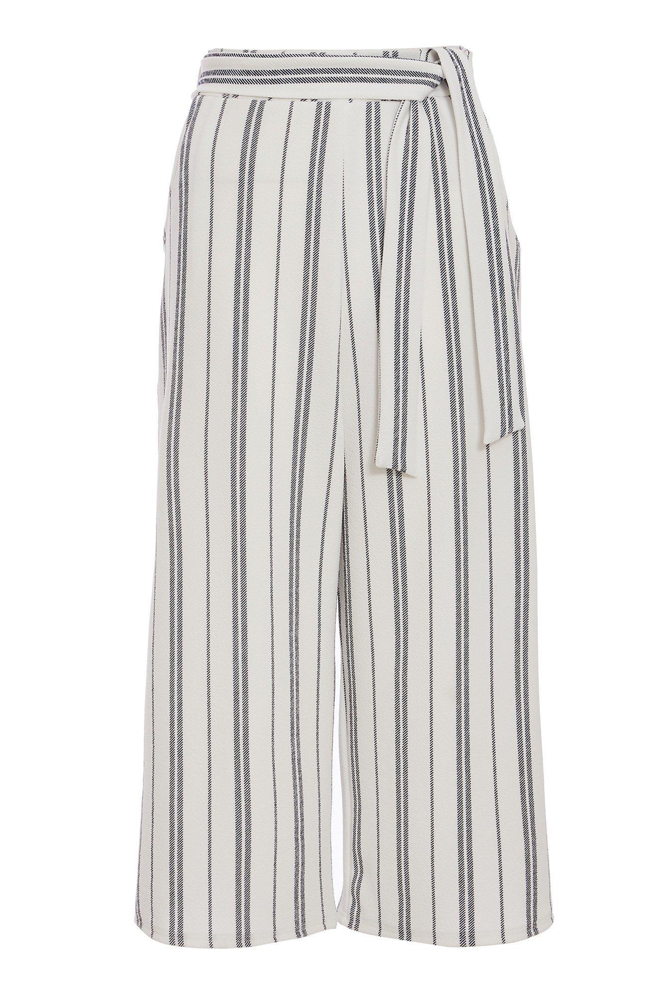 White Navy Stripe Culotte Trousers - Quiz Clothing