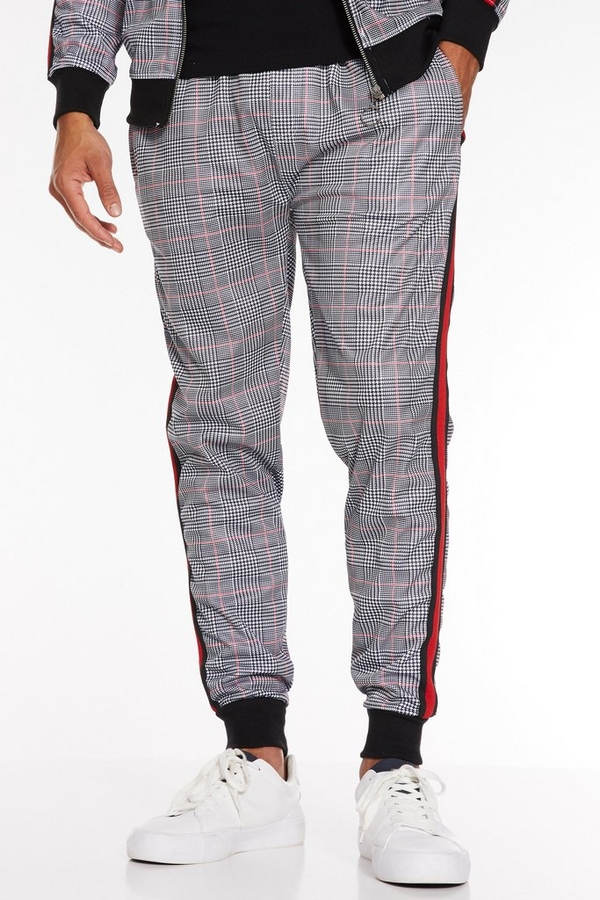 Check Pant with Side Tapping in Red