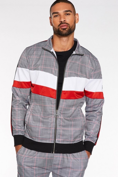 Red Colour Block Check Jacket