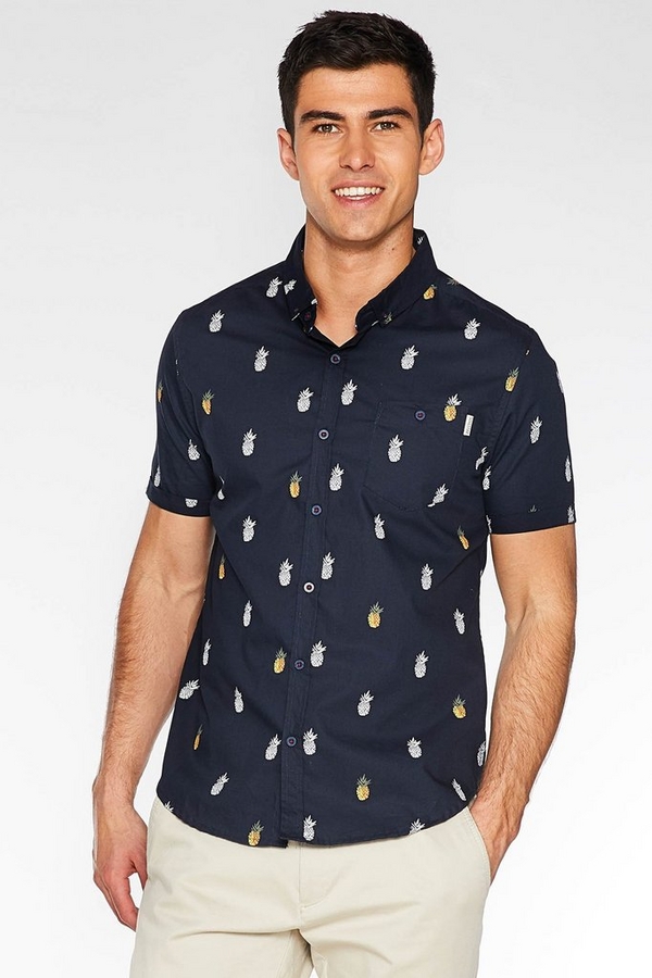 Navy Slim Fit Pineapple Print Shirt