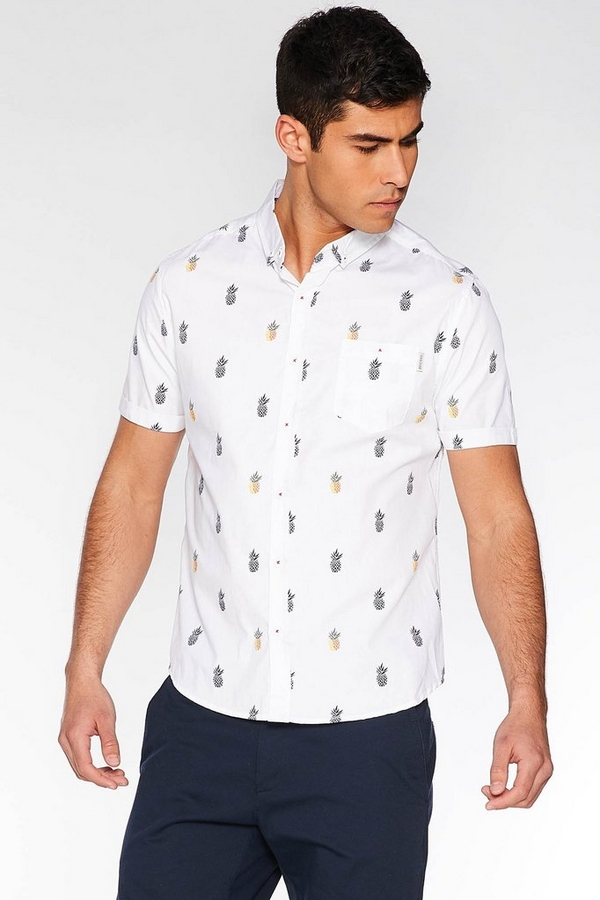 White Slim Fit Pineapple Print Shirt