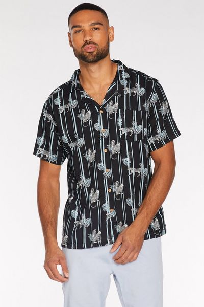 Short Sleeve Striped Tropical Shirt