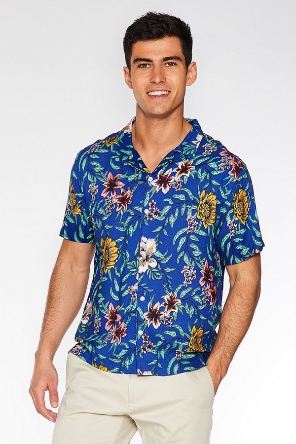 Navy Floral Revere Collar Shirt