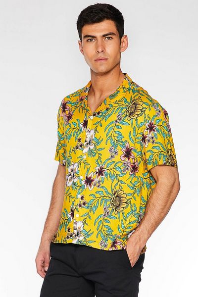 Yellow Floral Revere Collar Shirt