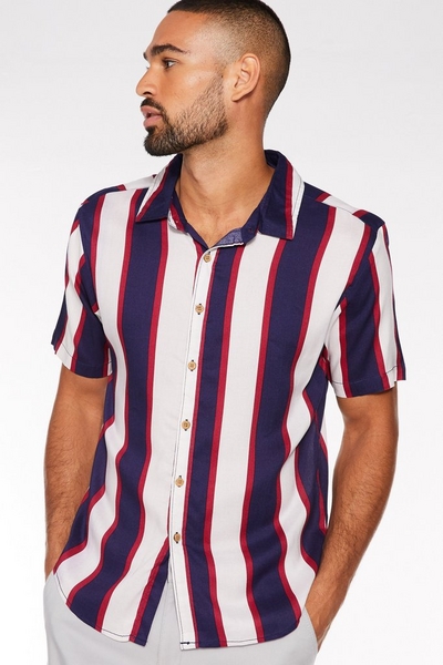 Short Sleeve Viscose Striped Shirt