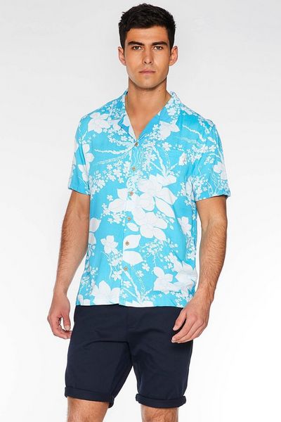 Turquoise Revere Collar Floral Shirt