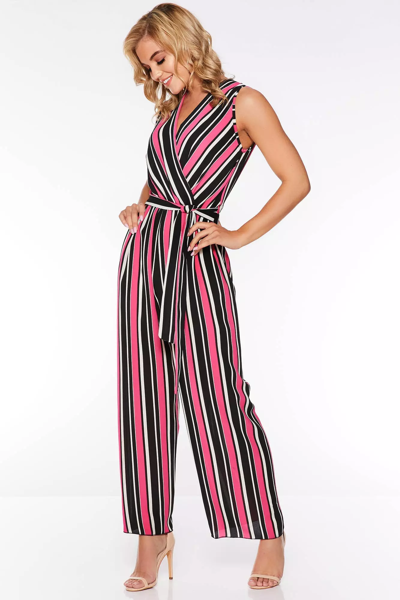 striped wrap jumpsuit