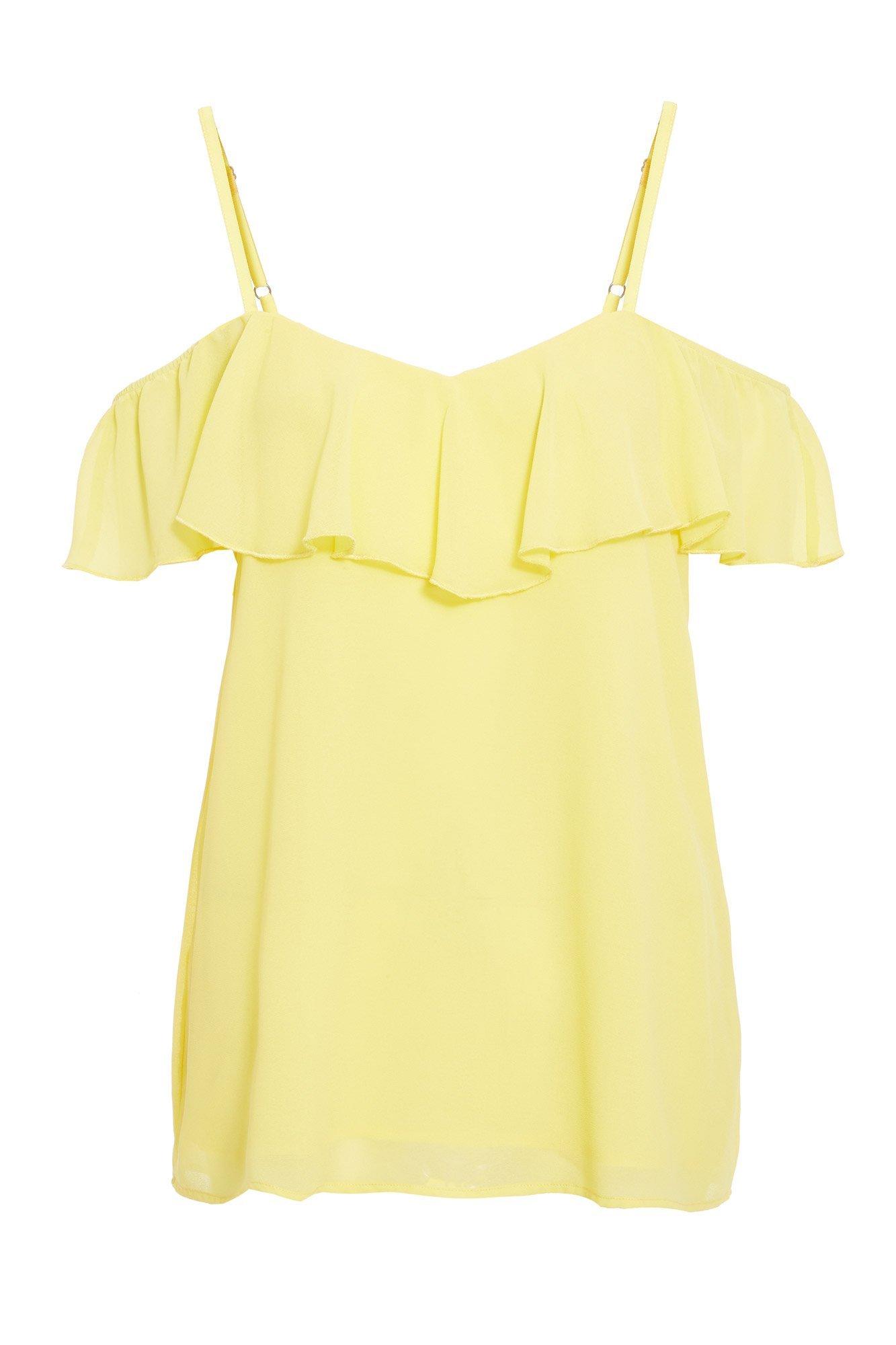 Yellow Cold Shoulder Frill Top - Quiz Clothing