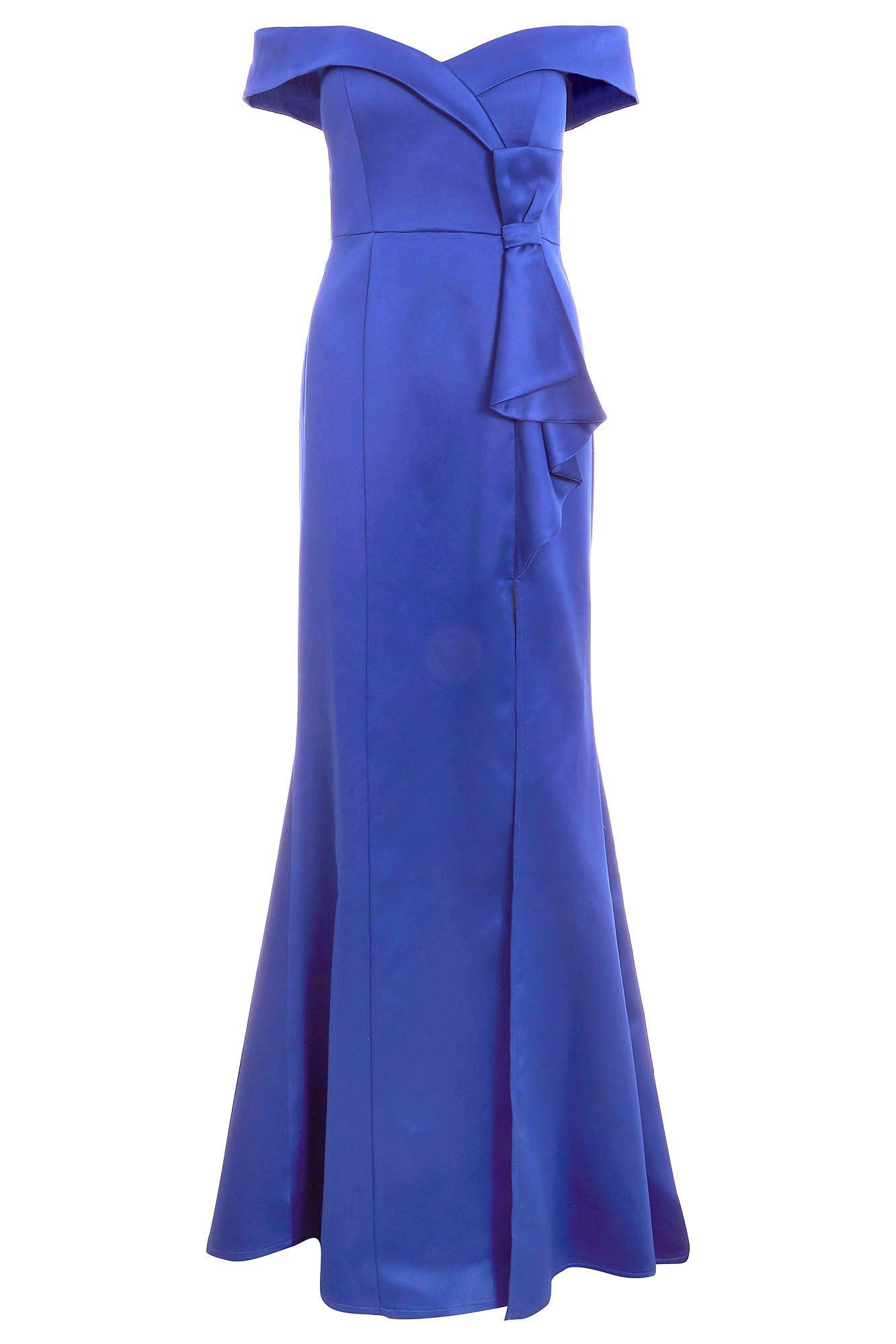 Royal Blue Satin Bardot Bow Detail Maxi Dress - Quiz Clothing