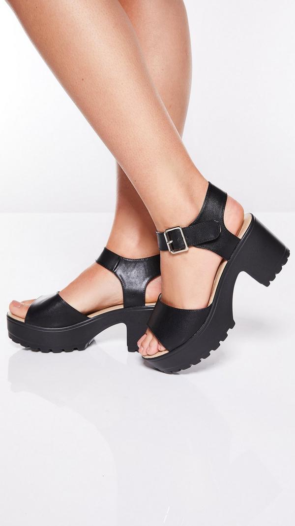 Black Chunky Heel Sandals - Quiz Clothing