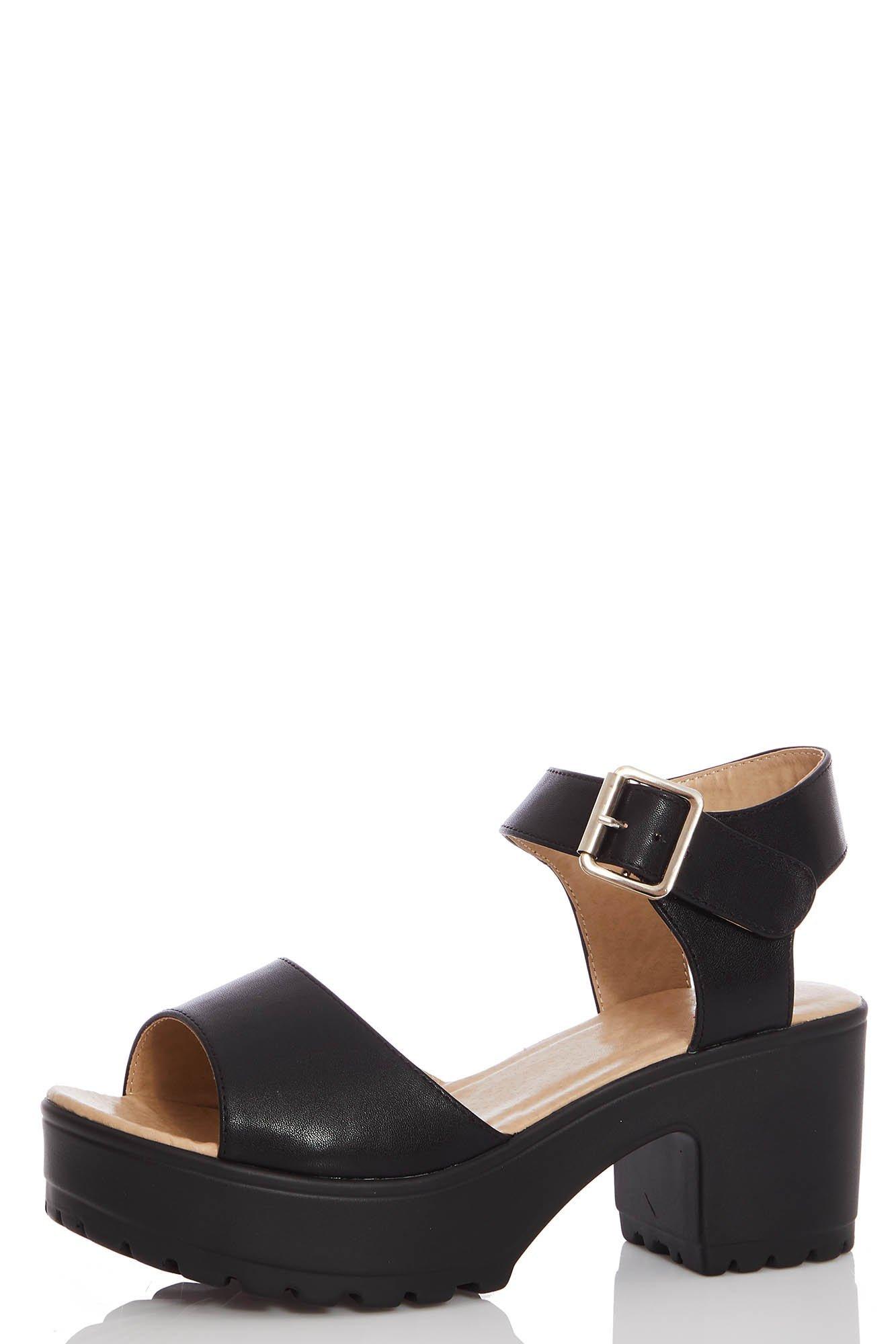 Black Chunky Heel Sandals - Quiz Clothing