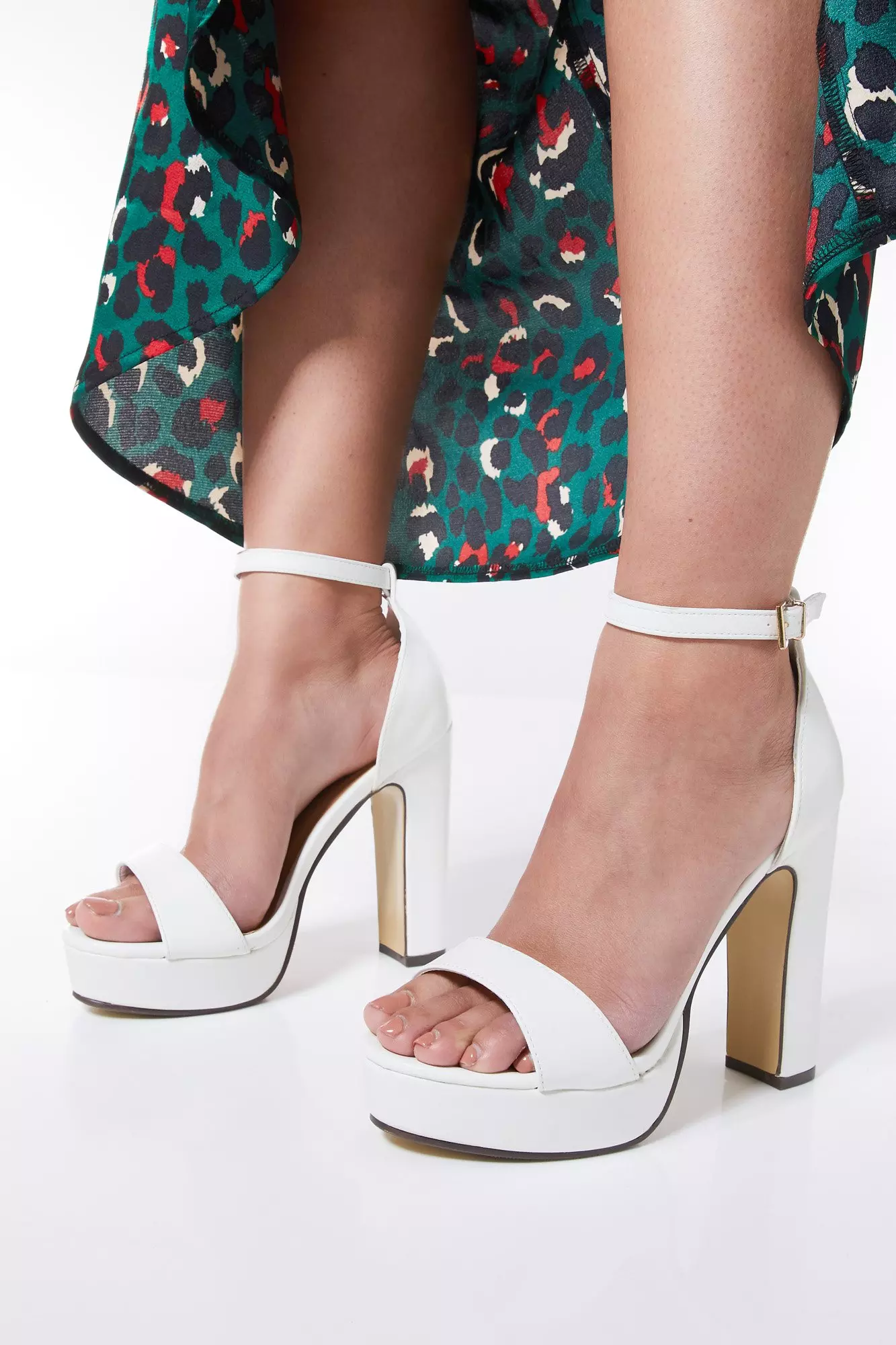quiz white block heel sandals