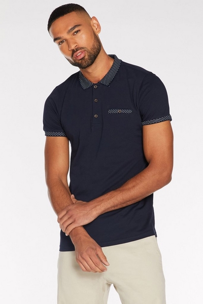 Contrast Collar and Sleeve Polo in Navy