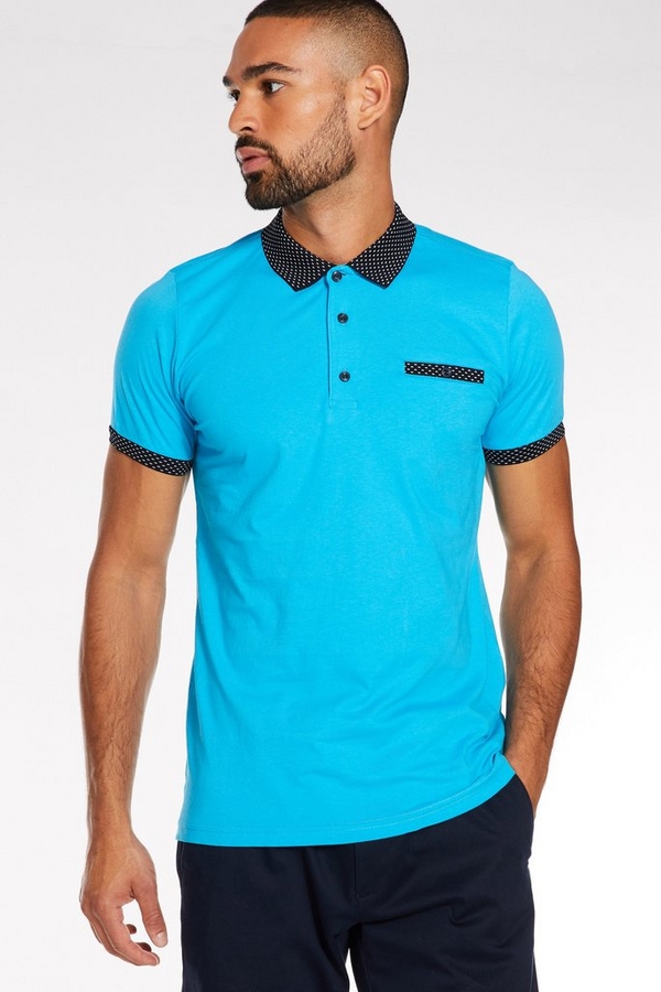 Contrast Collar and Sleeve Polo in Blue