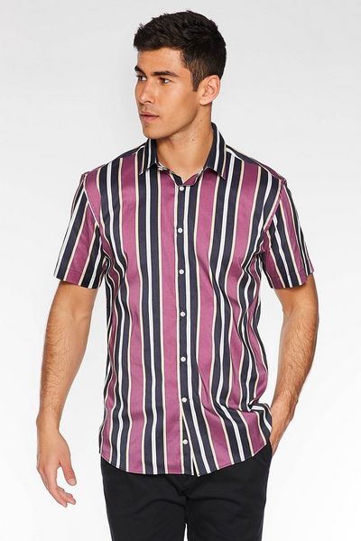 Short Sleeve Striped Shirt in Purple