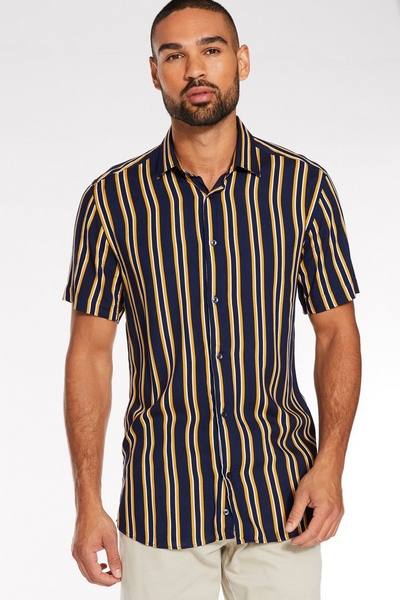 Short Sleeve Pinstripe Shirt in Navy & Mustard