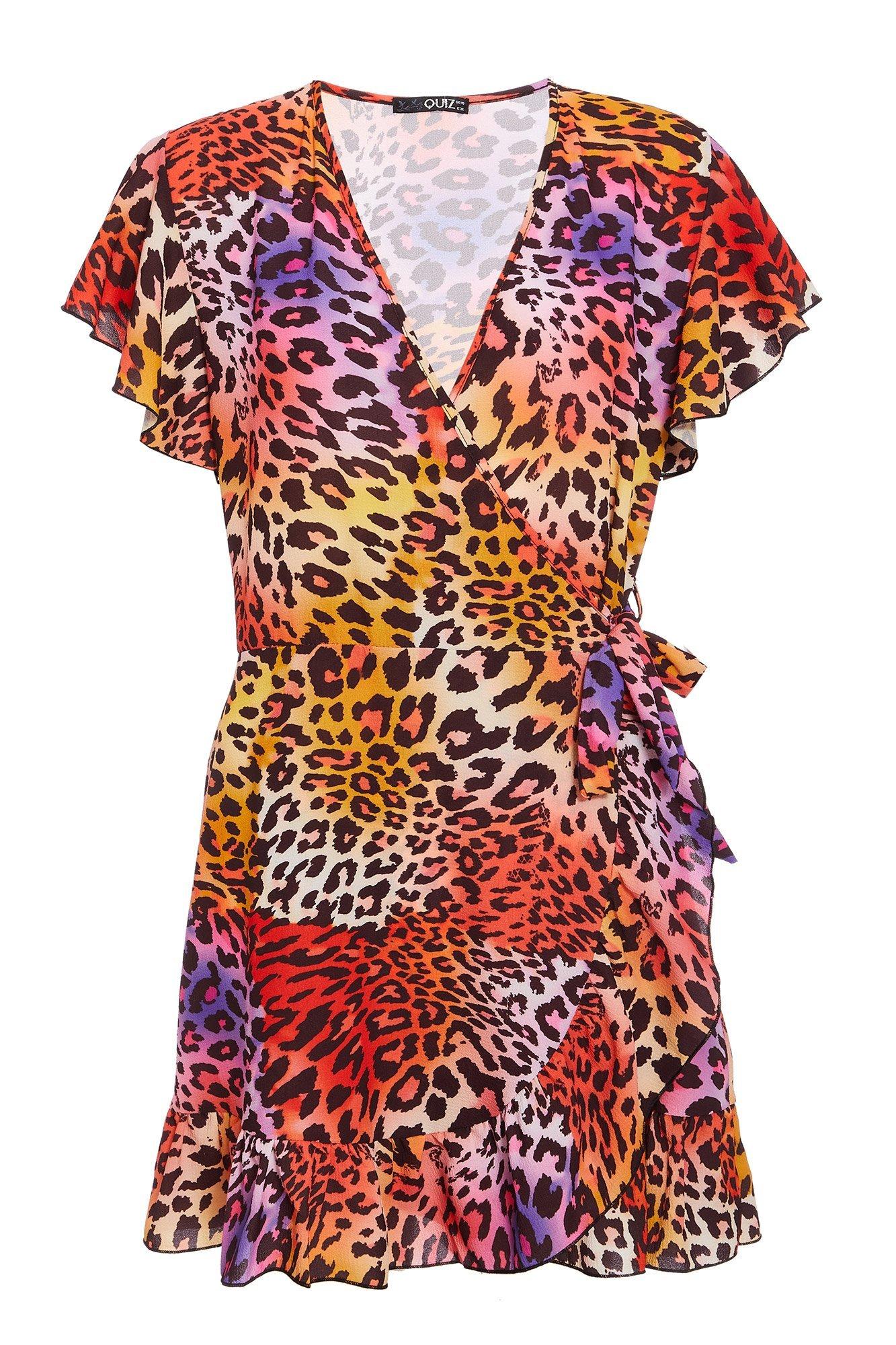 quiz leopard print wrap tie dress