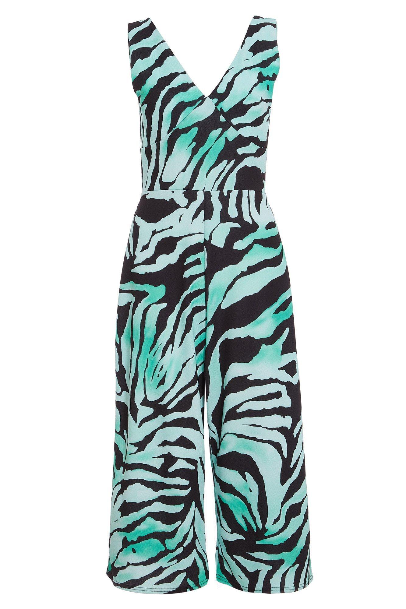 Green And Black Zebra V Neck Jumpsuit Quiz Clothing