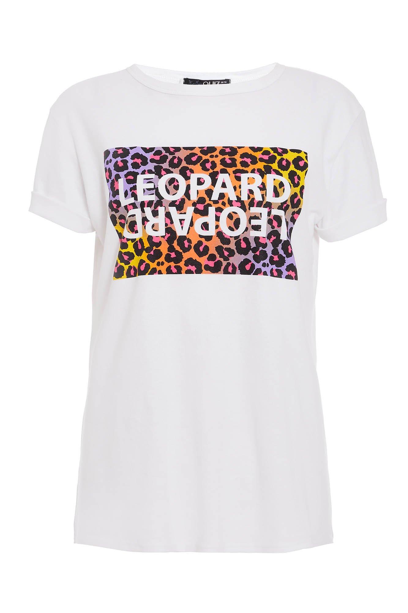 White Multicoloured Leopard Slogan T-Shirt - Quiz Clothing