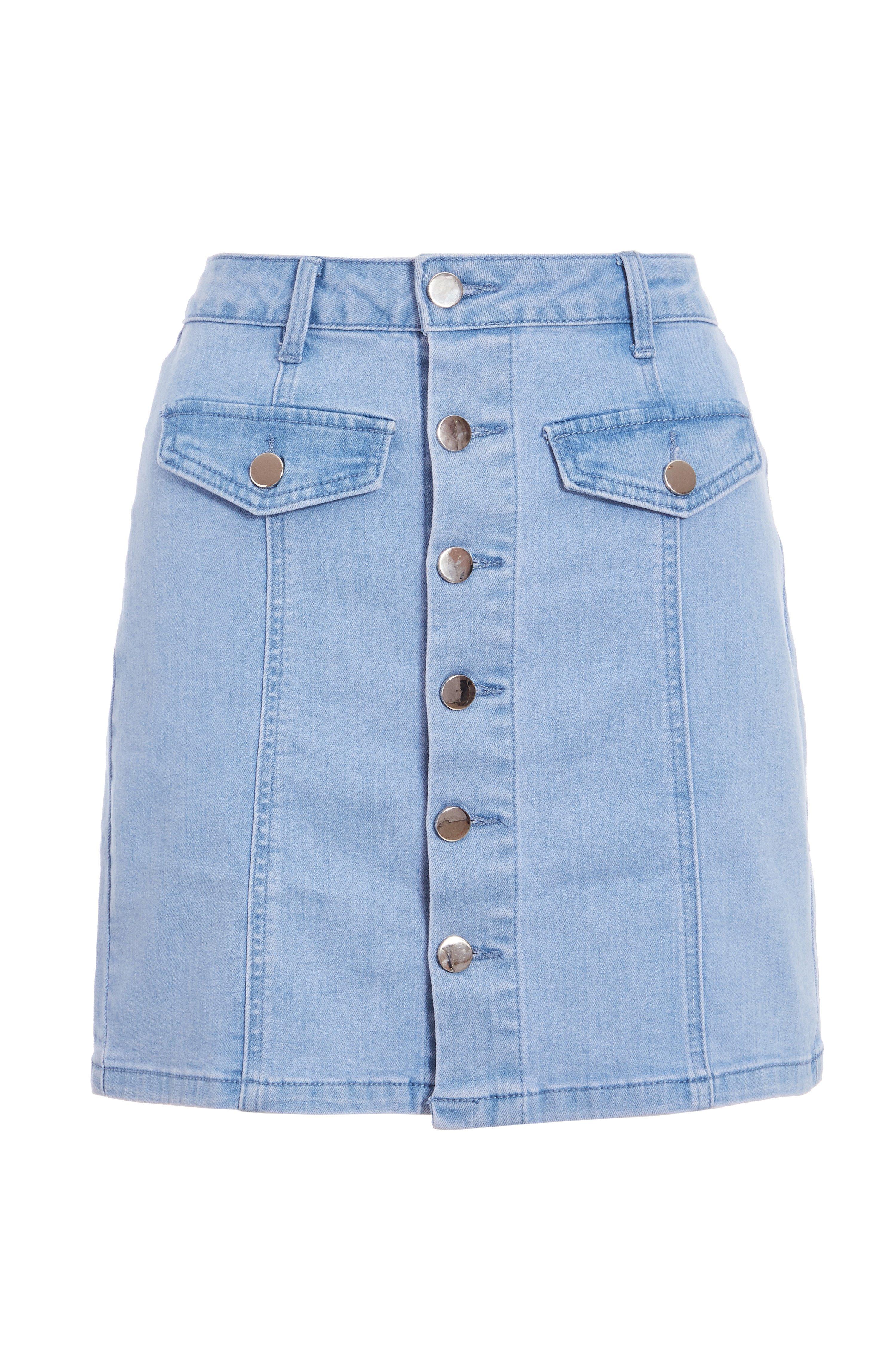 Light Blue Denim Button Front Mini Skirt - Quiz Clothing