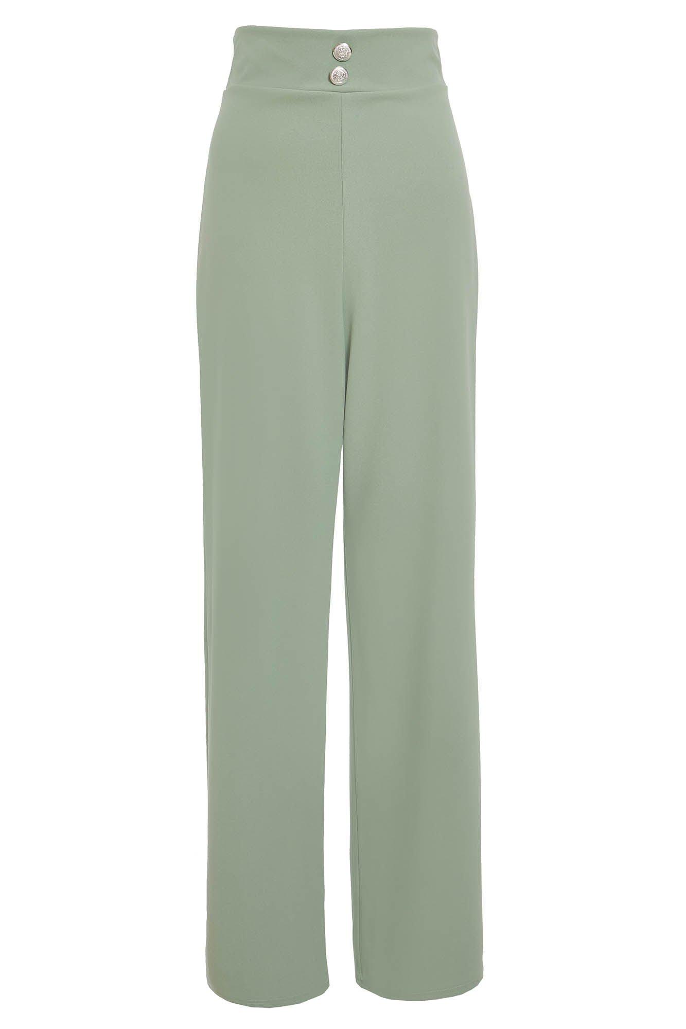 Sage Green High Waist Palazzo Trousers - Quiz Clothing