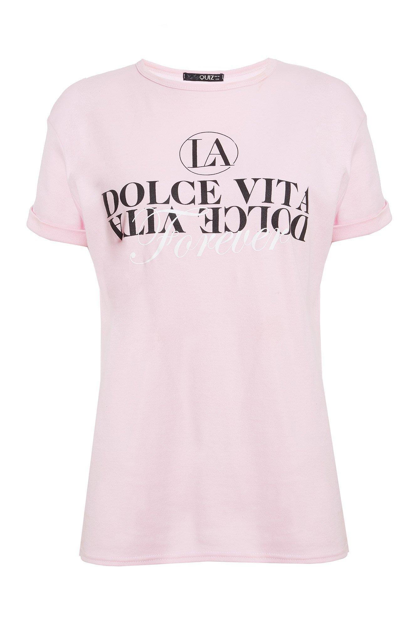 Pink And Black Slogan T Shirt - Quiz Clothing