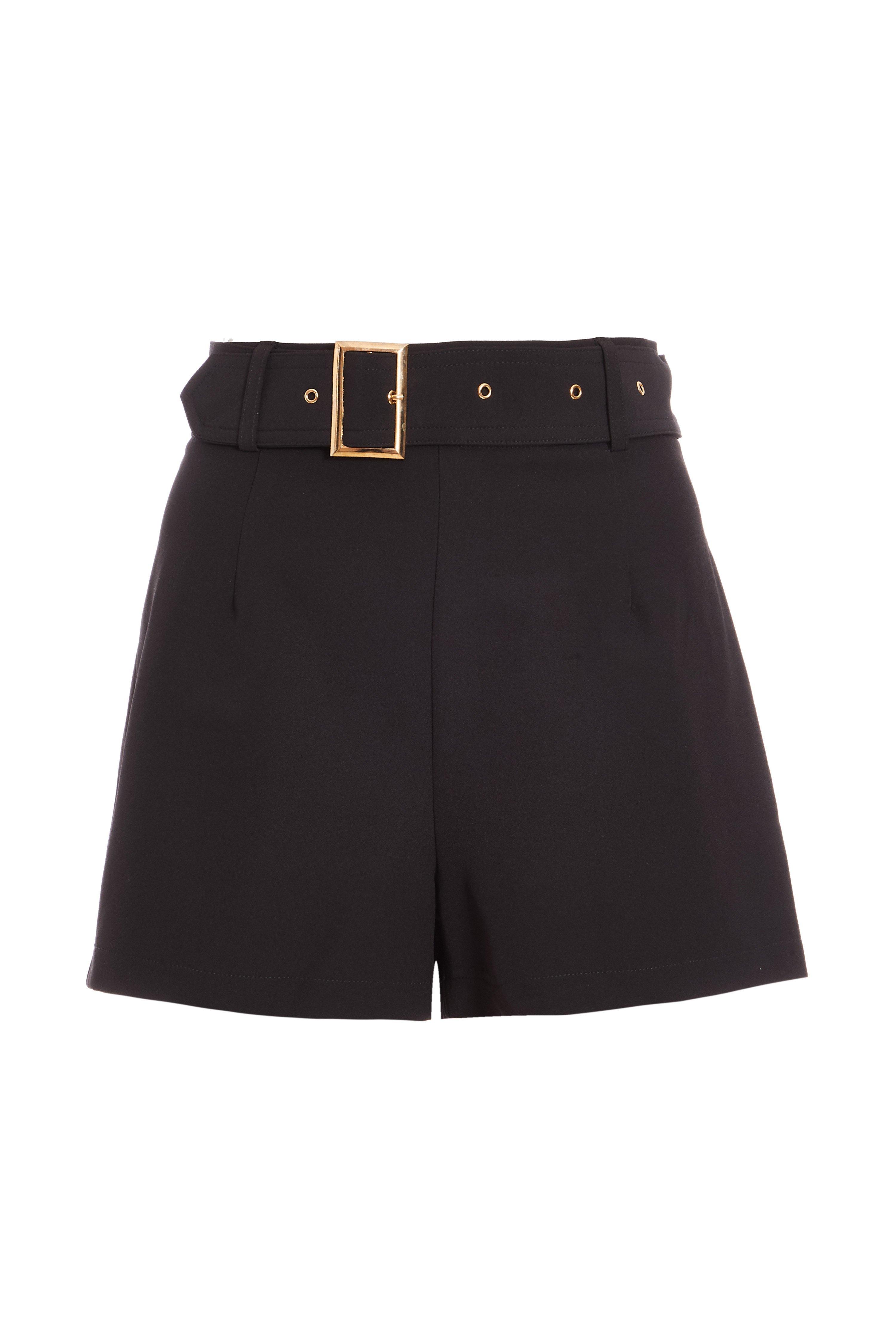 Black Woven Gold Buckle Shorts - Quiz Clothing