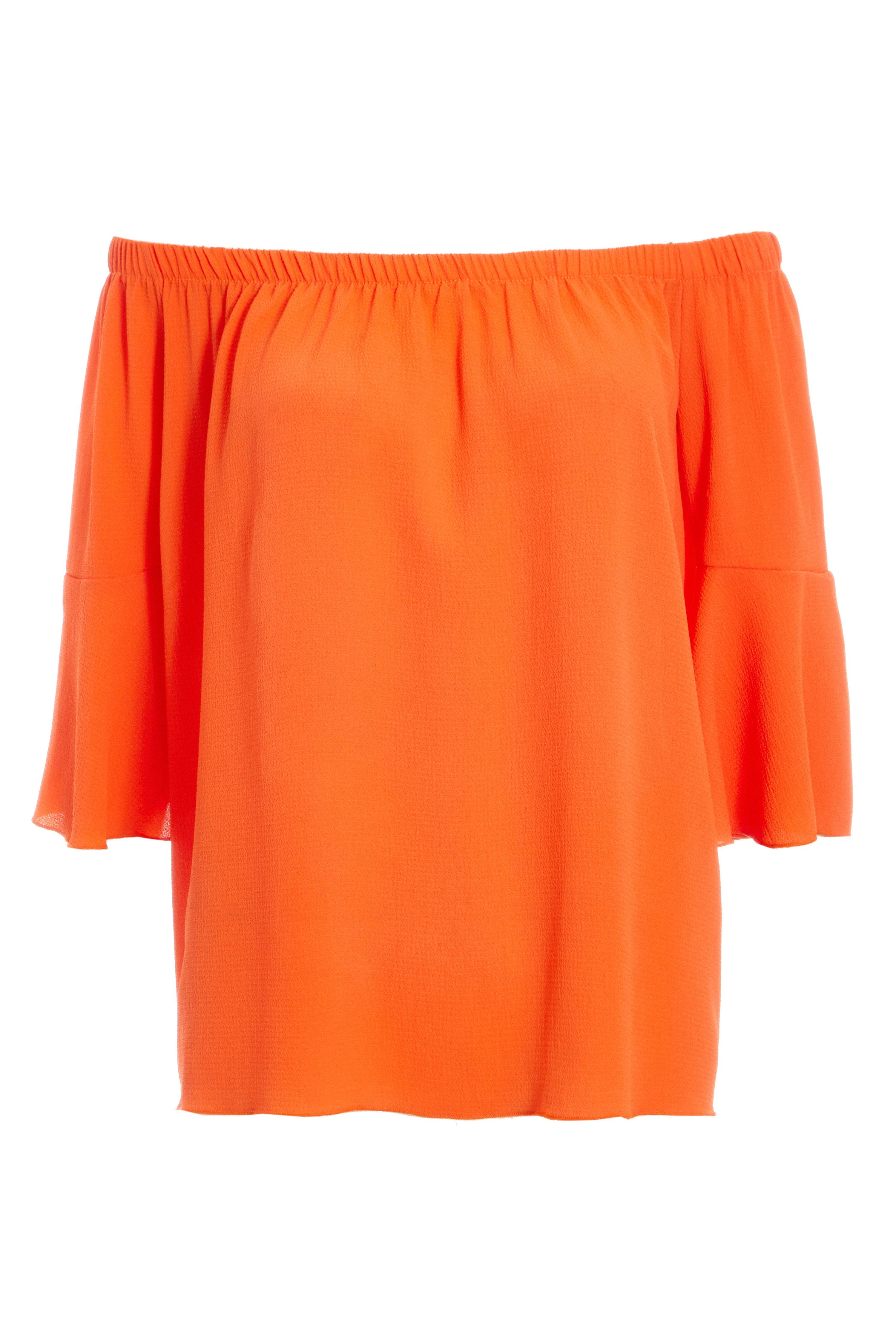 Orange Bardot Flute Sleeve Top - Quiz Clothing