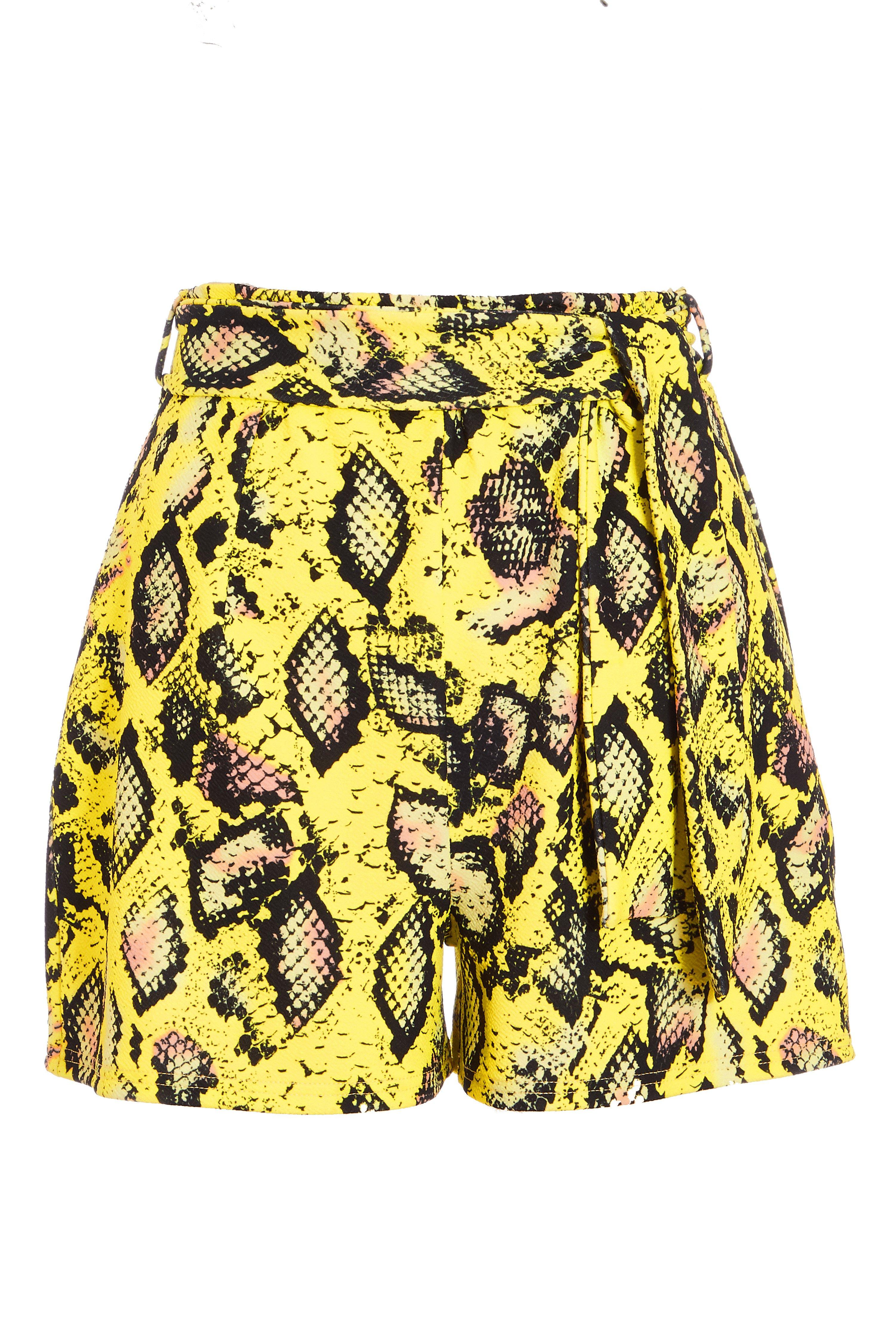 Yellow Snake Print Shorts - Quiz Clothing