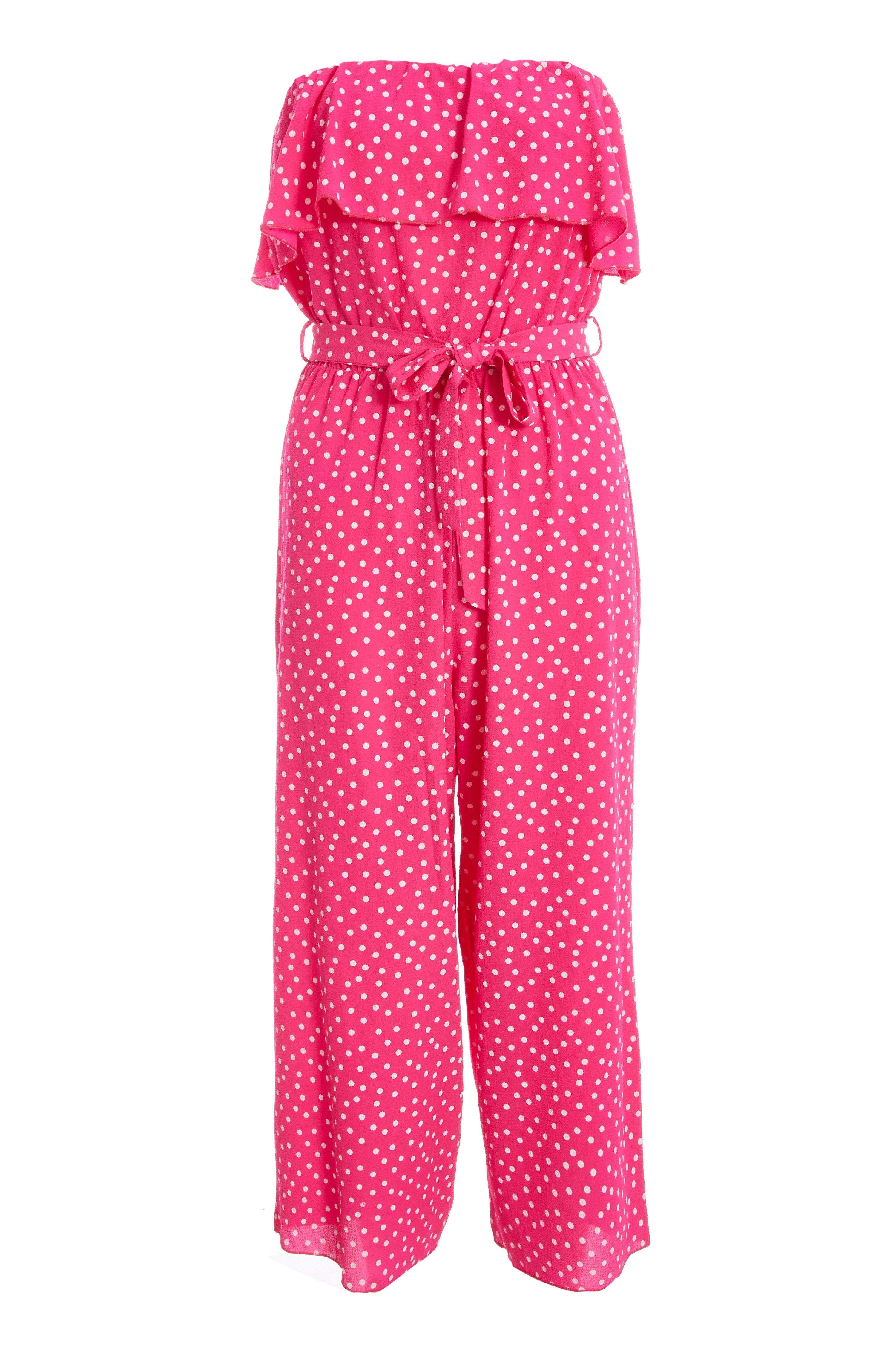 Pink and White Polka Dot Culotte Jumpsuit - Quiz Clothing
