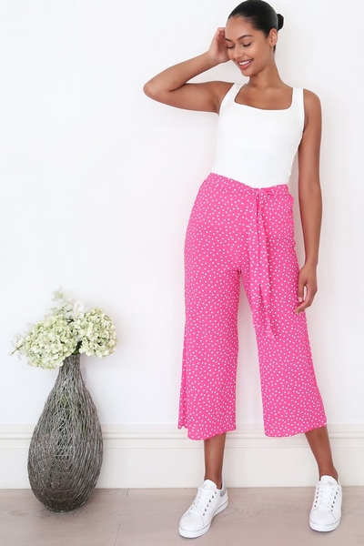 Pink and White Polka Dot Culotte Trousers