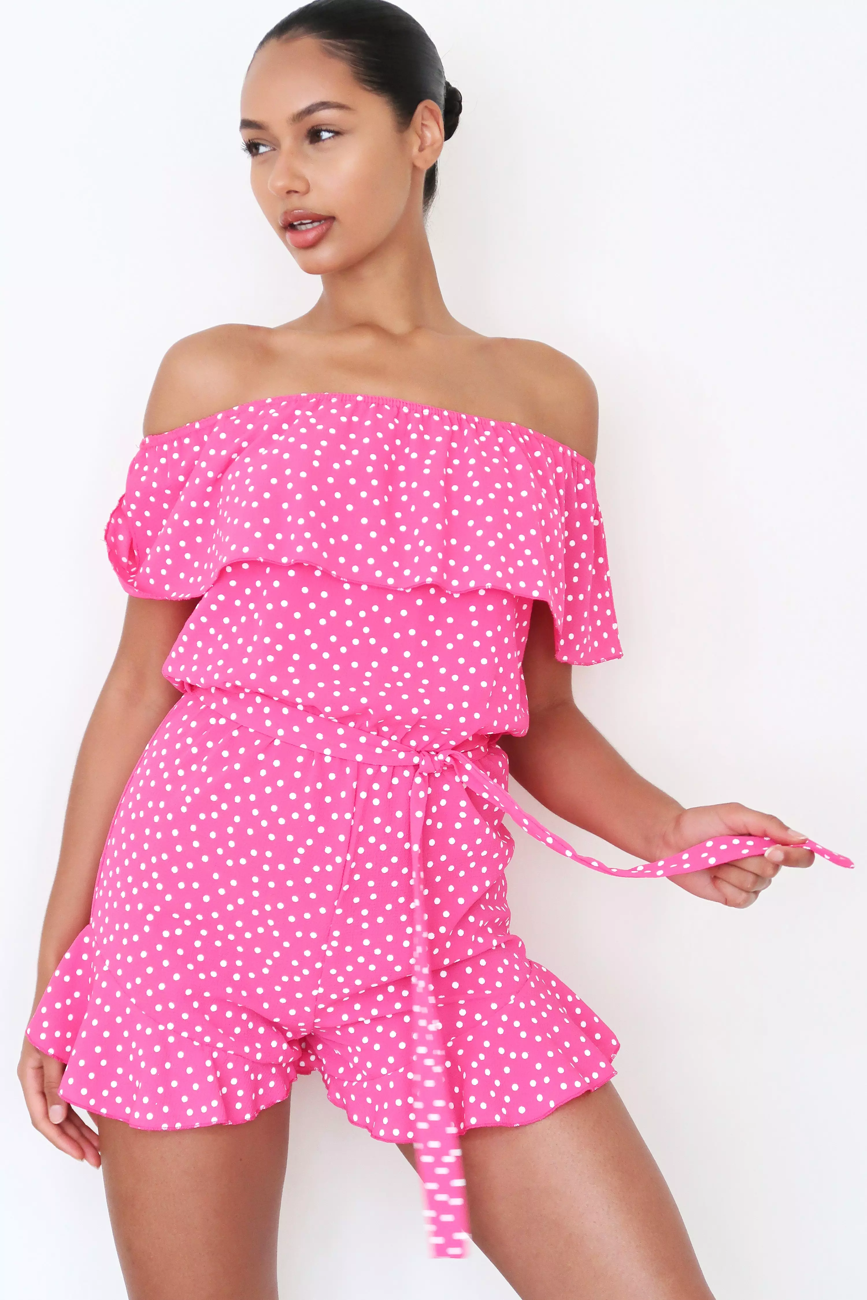 quiz pink polka dot playsuit