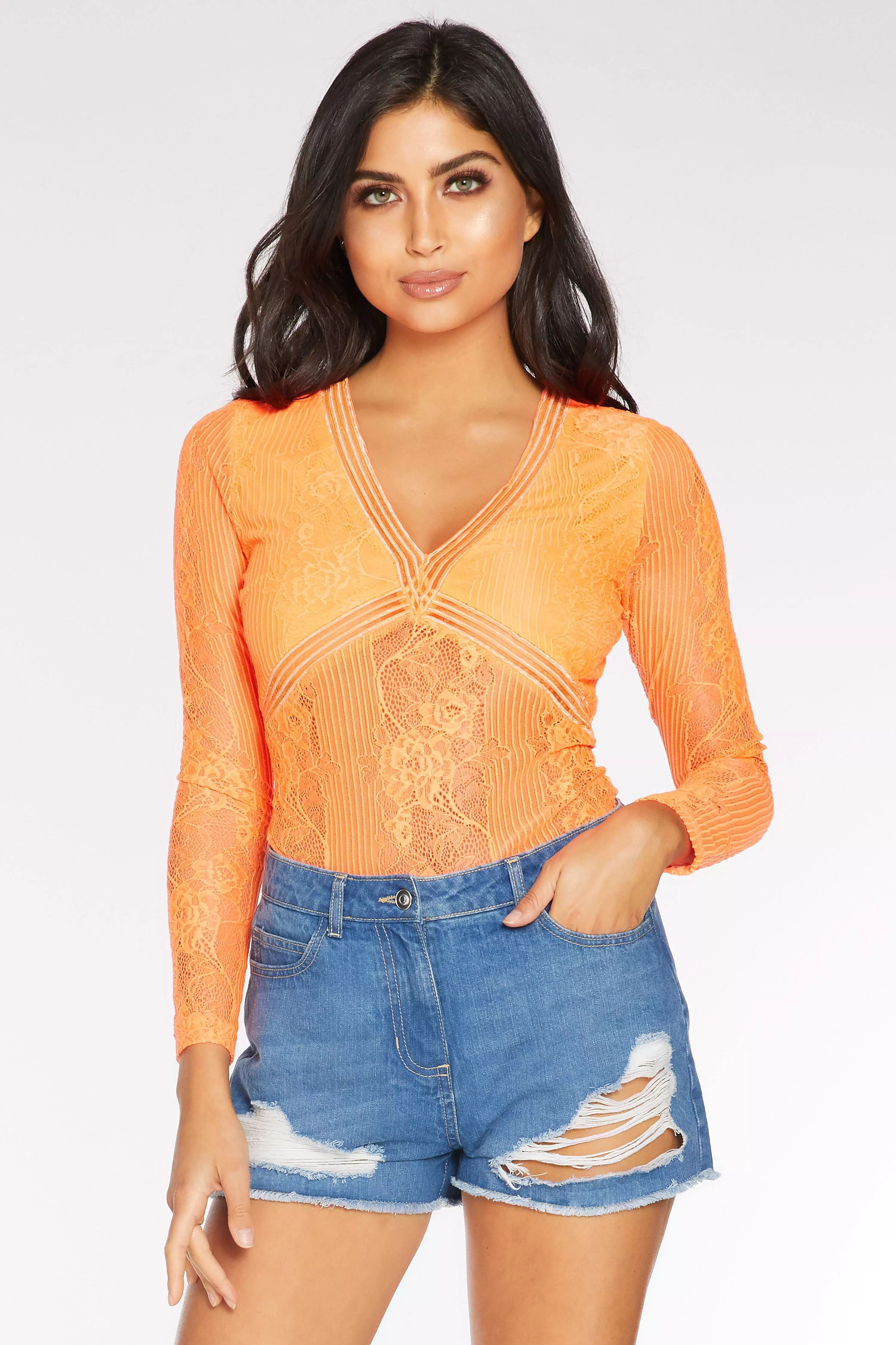 orange bodysuit long sleeve