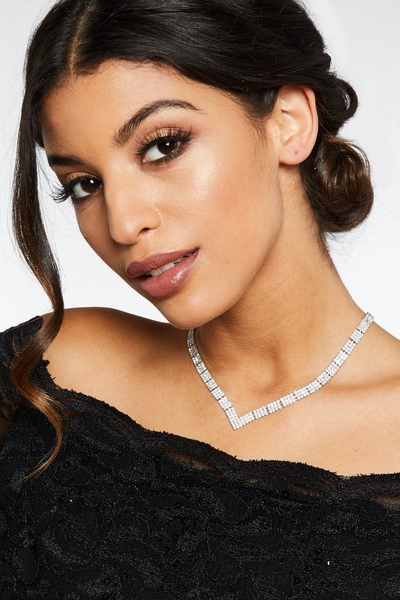 Silver Diamante V Necklace