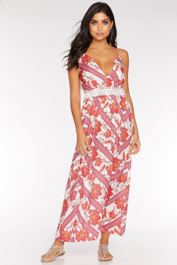 White Pink and Red Backless Maxi Dress