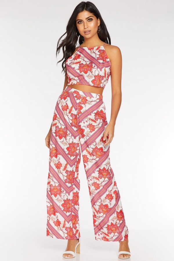 White Pink and Red High Waist Palazzo Trousers
