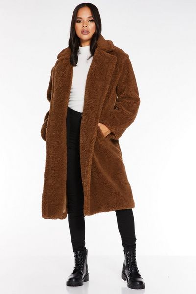 Brown Teddy Bear Faux Fur Long Jacket