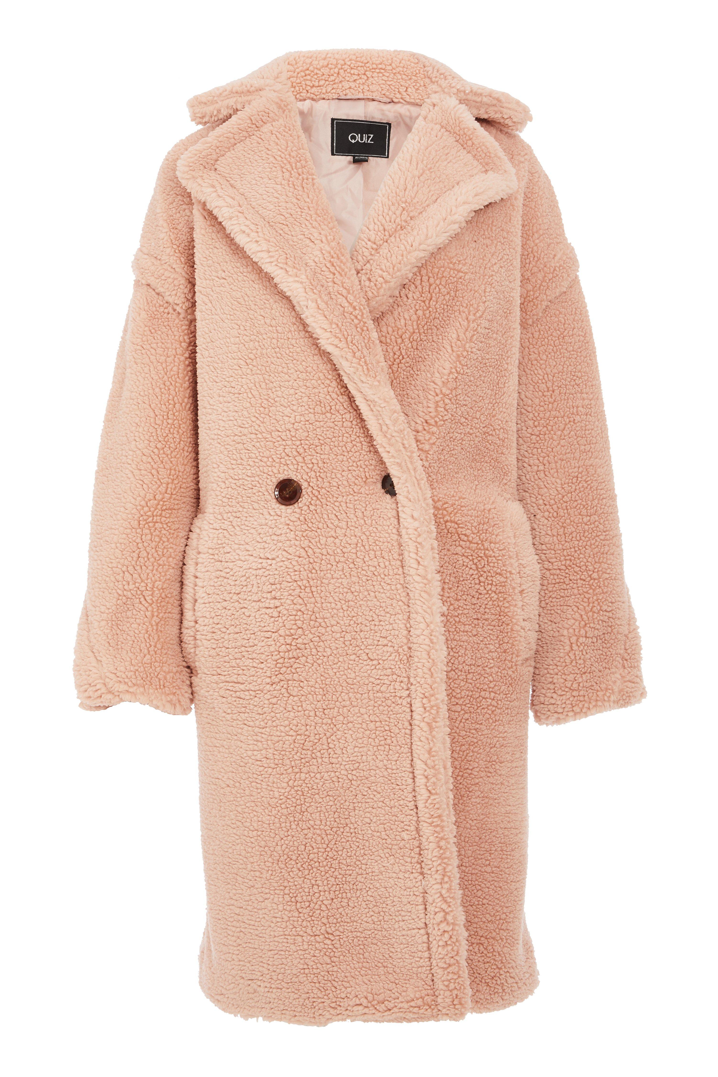 Blush Teddy Bear Faux Fur Long Jacket - Quiz Clothing