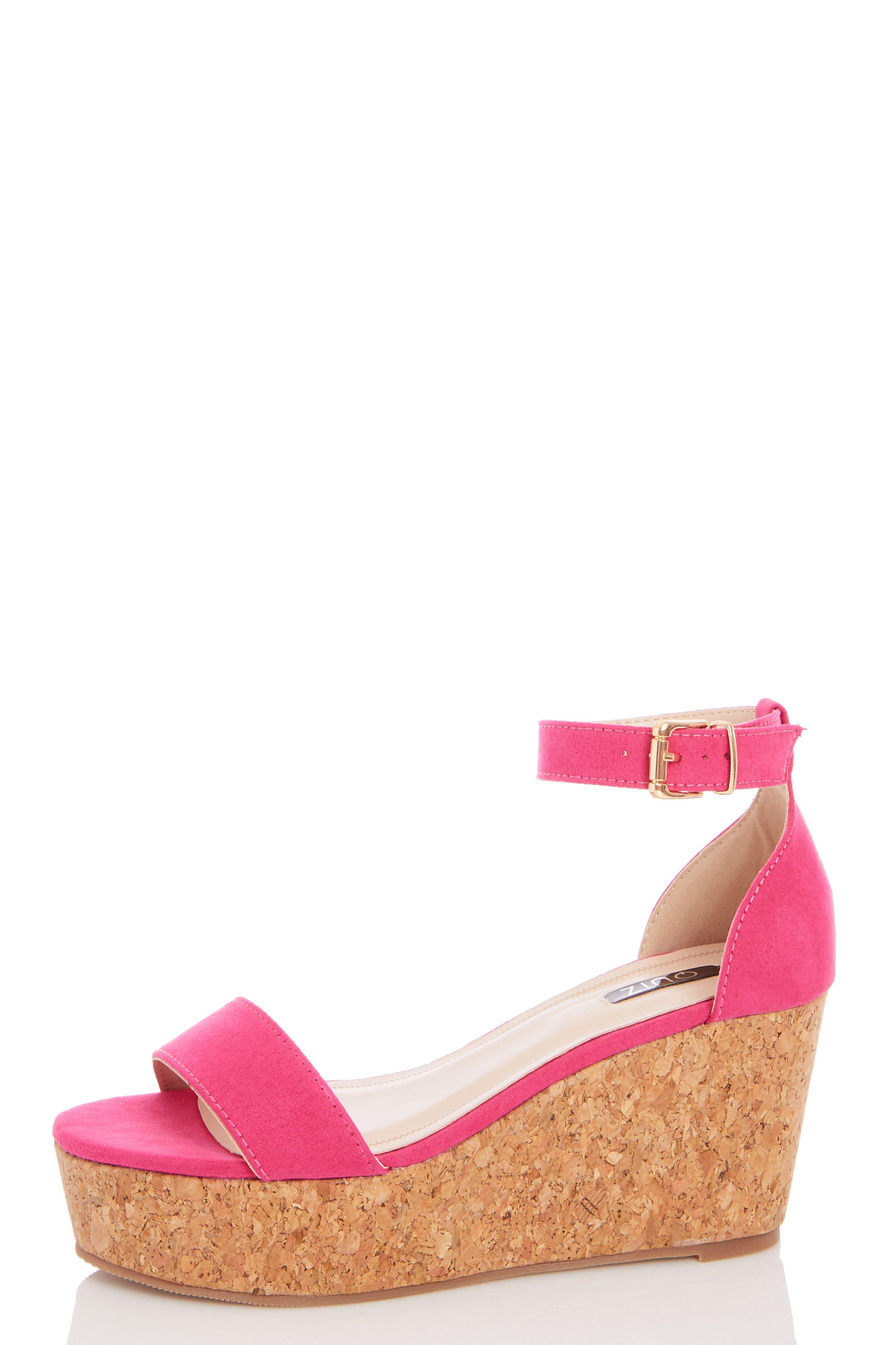 Pink Faux Suede Wedges - Quiz Clothing